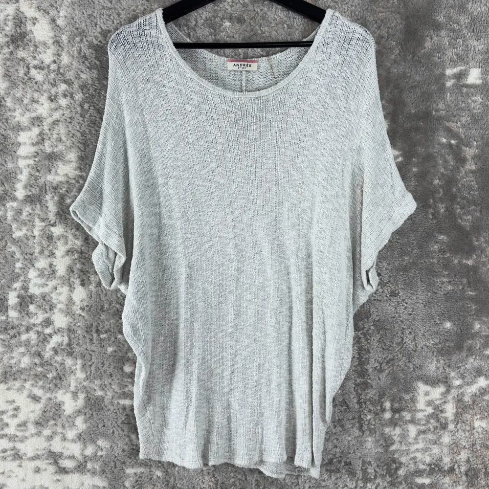 Andree By Unit Size OS Batwing Dolman Knit Sweater Top Gray Short Sleeve Womens